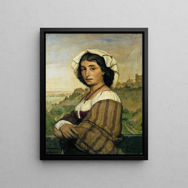 the Stella mannequin painting, Arrière-plan Ariccia - Ludvig Abelin Schou — framed artwork on a wall