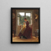 Interior painting with a woman sitting while sewing in front of the window while reading a letter - Ludvig August Smith — framed artwork on a wall