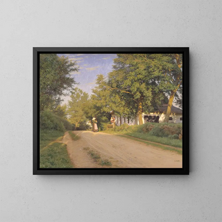 View through a village - Ludvig Kabell — framed artwork on a wall