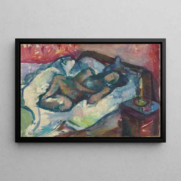 Young naked girl in bed - Ludvig Karsten — framed artwork on a wall