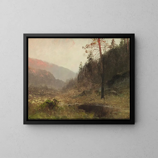 Autumn Landscape at Twilight - Ludvig Skramstad — framed artwork on a wall
