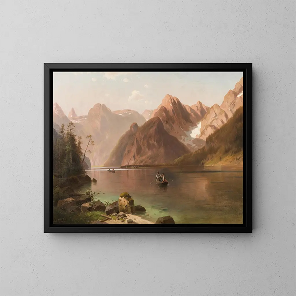 Alpine Lake Painting - Ludvík Bartók — framed artwork on a wall