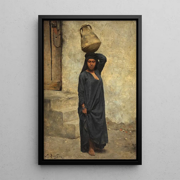 Egyptian water carrier - Ludwig Deutsch — framed artwork on a wall