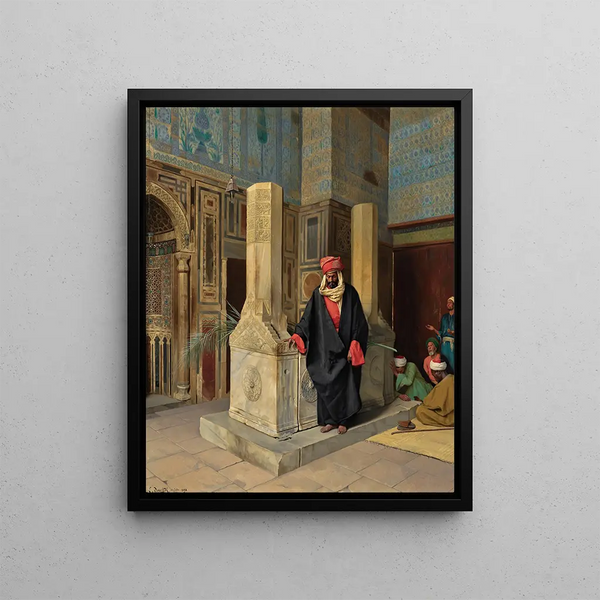 Praying in the Blue Mosque of Cairo - Ludwig Deutsch — framed artwork on a wall