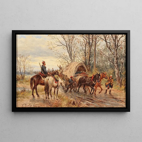 A troop movement - Ludwig Gedlek — framed artwork on a wall