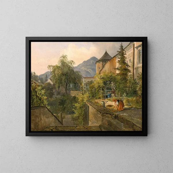 A Garden Idyll - Ludwig Halauska — framed artwork on a wall