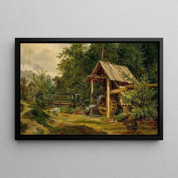 a painting "Un Moulin près d'un Ruisseau" by Ludwig Halauska — framed artwork on a wall