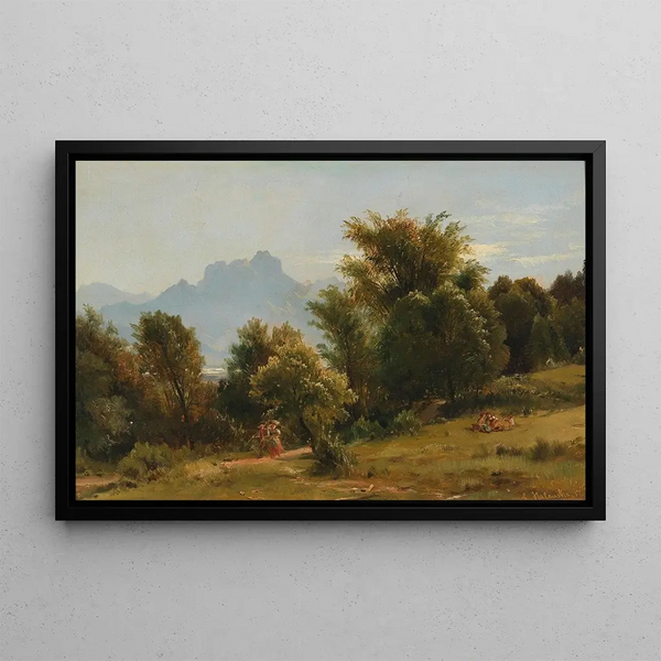 Scene with trees near Brannenberg, Bavaria - Ludwig Halauska — framed artwork on a wall