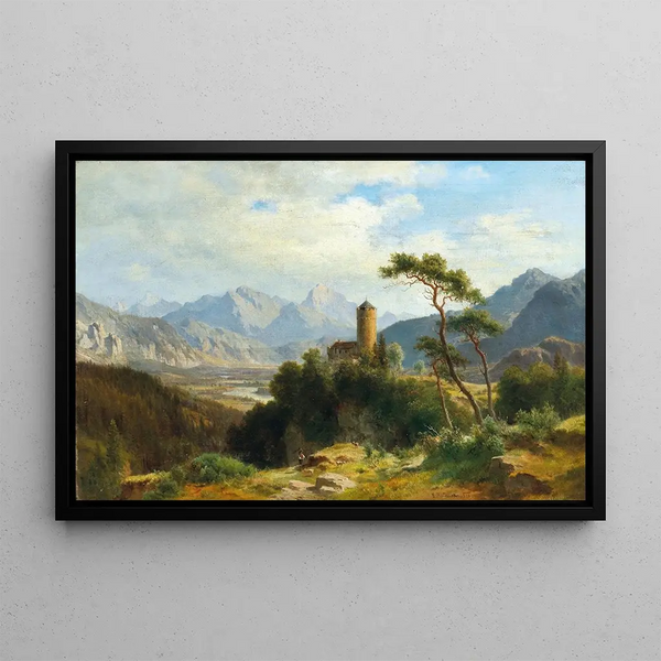 View of Klamm Castle in Oberinntal with a view of Sulstein - Ludwig Halauska — framed artwork on a wall
