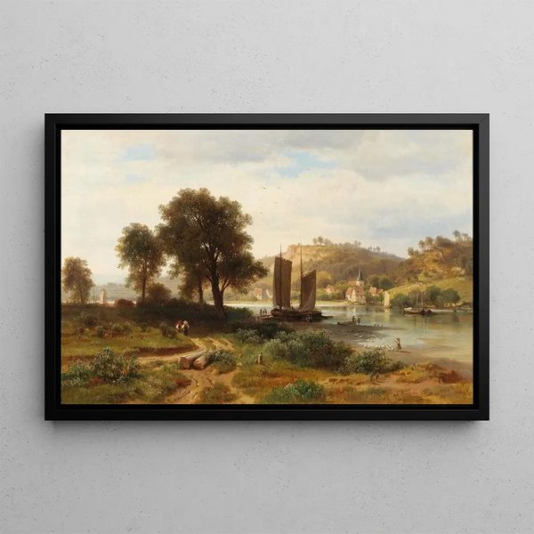 Village sur le Main près de Wurtzbourg - Ludwig Halauska — framed artwork on a wall