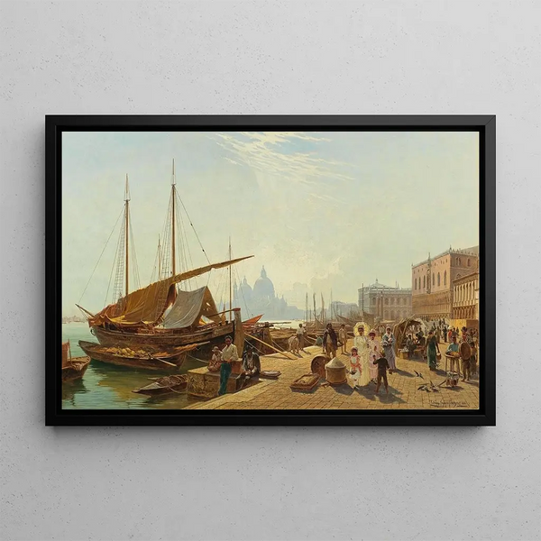 La Riva degli Schiavoni in Venice - Ludwig Hans Fischer — framed artwork on a wall