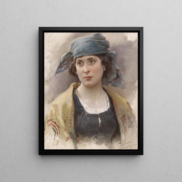 Girl with a Green Scarf - Ludwig Johann Passini — framed artwork on a wall
