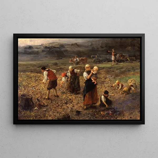 Harvest of Potatoes - Ludwig Knaus — framed artwork on a wall