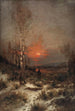 Winter Landscape at Twilight with a Hunter - Ludwig Lanckow — artwork view