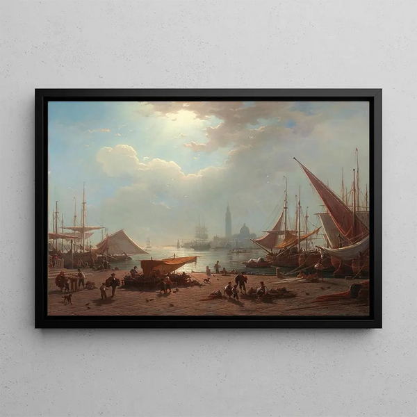 Venice painting, view of San Giorgio Maggiore from the Piazzetta - Ludwig Mecklenburg — framed artwork on a wall