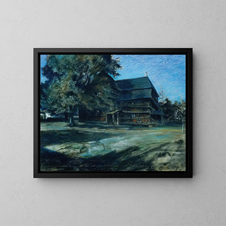 Wooden Church Painting - Ludwig Michalek — framed artwork on a wall