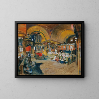 Interior of a village church - Ludwig Michalek — framed artwork on a wall