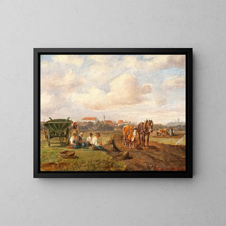 Repos sur le bord de la route avant un village - Ludwig Müller-Cornelius — framed artwork on a wall