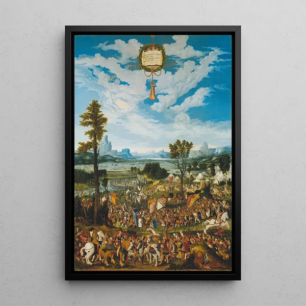Horatius Coclès painting stopping King Porsenna's army at the gates of Rome - Ludwig Refinger — framed artwork on a wall