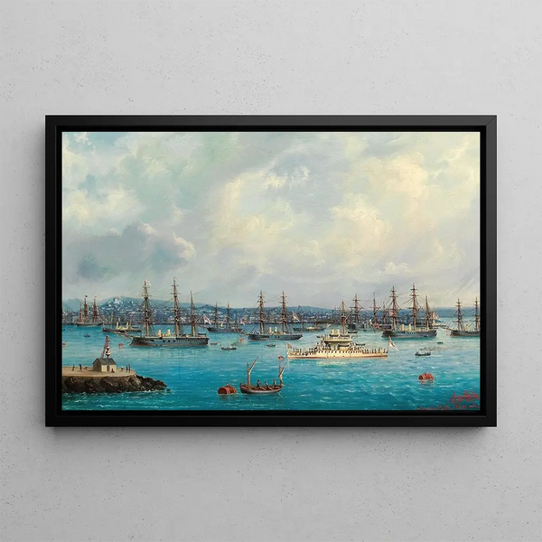 Escadre anglaise à Trieste 1881 - Ludwig Rubelli von Sturmfest — framed artwork on a wall