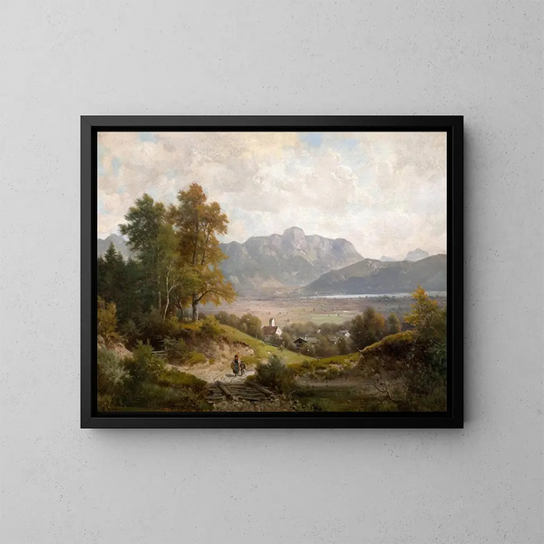 View of Lake Kochel and Jochberg - Ludwig Sckell — framed artwork on a wall