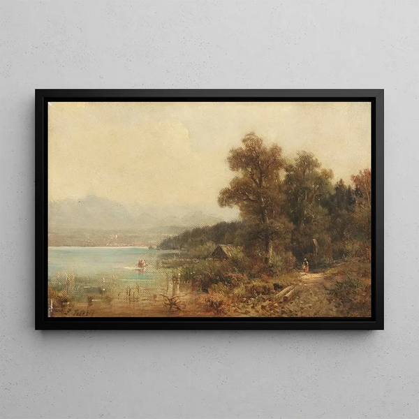 Landscape of Lake District in Upper Bavaria - Ludwig Sckell — framed artwork on a wall