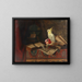 Still life with books and a cockatoo - Ludwig Valenta — framed artwork on a wall