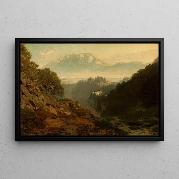 Mountain landscape with a castle - Ludwig Willroider — framed artwork on a wall
