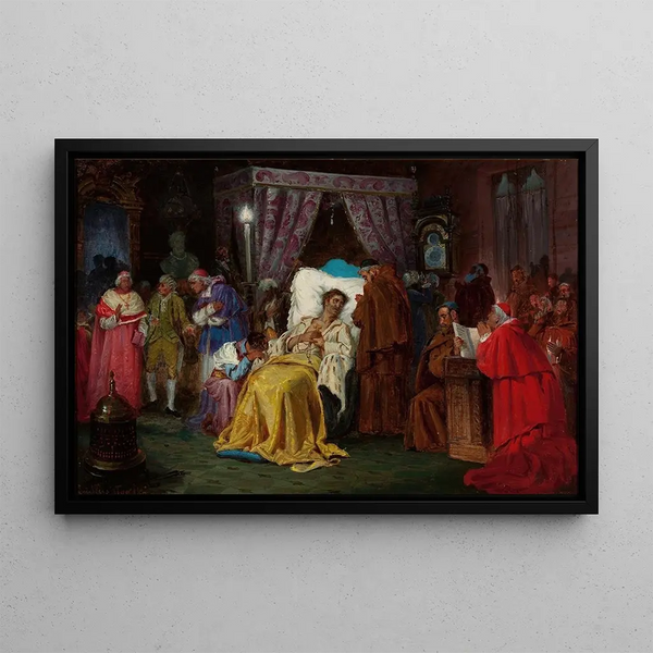 Aleksander Sobieski on his deathbed in Rome in 1714 - Ludwik Wiesiołowski — framed artwork on a wall
