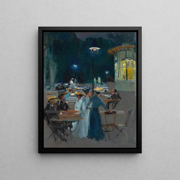 Café parisien la nuit - Ludwik de Laveaux — framed artwork on a wall