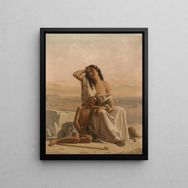 Agar and Ismaël in the desert - Luigi Alois Gillarduzzi — framed artwork on a wall