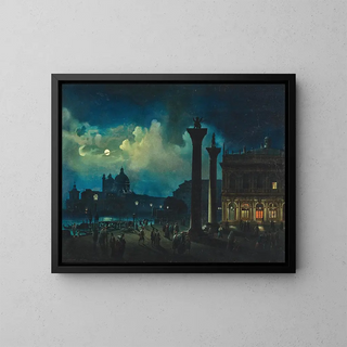 Venice, view of Santa Maria Salute in moonlight - Luigi Bartezago — framed artwork on a wall