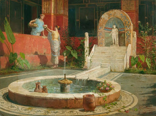 Young girls in a Roman atrium - Luigi Bazzani — artwork view