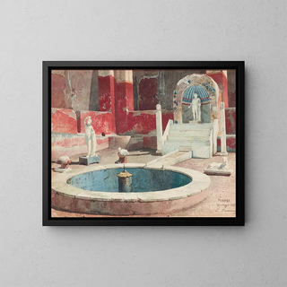 View in a house with atrium in Pompeii - Luigi Bazzani — framed artwork on a wall