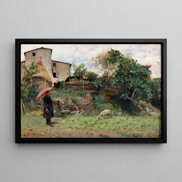 Scene of a Countryside - Luigi Bechi — framed artwork on a wall