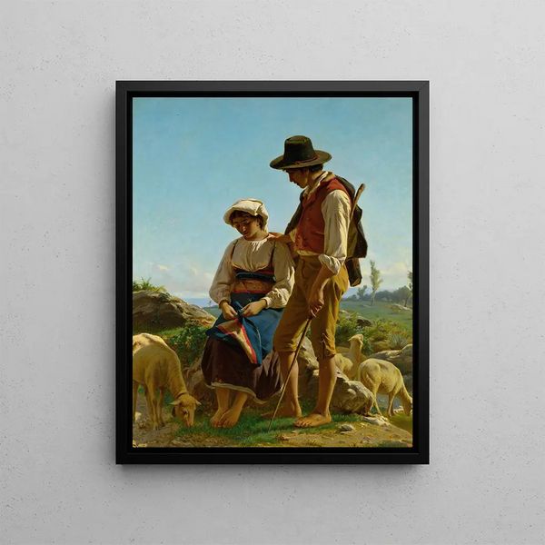 Taking care of their herd - Luigi Bechi — framed artwork on a wall