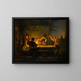 Scene of the evening in a Roman Osteria - Luigi Fioroni — framed artwork on a wall