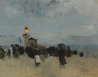 Figures near a lighthouse - Luigi Loir — artwork view