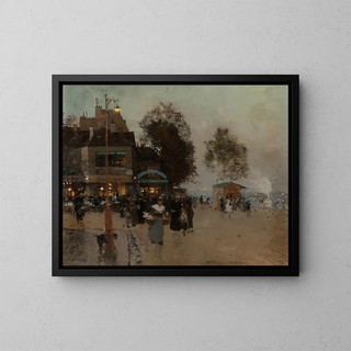 La guinguette au bord de la Seine - Luigi Loir — framed artwork on a wall