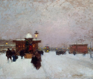 Porte Maillot sous la neige la nuit - Luigi Loir — artwork view