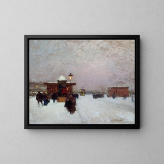 Porte Maillot sous la neige la nuit - Luigi Loir — framed artwork on a wall