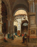 Rome a scene in the Santa Maria del Popolo church with the pipe organ gallery in the background, featuring the coat of arms of Giulio II della Rovere - Luigi Marchesi — artwork view