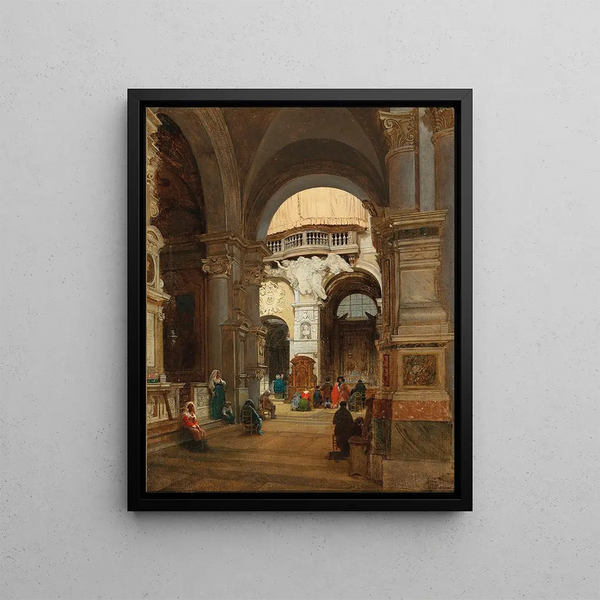 Rome a scene in the Santa Maria del Popolo church with the pipe organ gallery in the background, featuring the coat of arms of Giulio II della Rovere - Luigi Marchesi — framed artwork on a wall