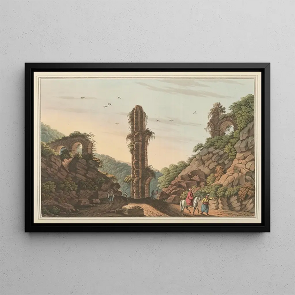 Ancient aqueduct painting in Samos - Luigi Mayer — framed artwork on a wall