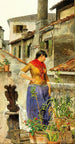 a young Venetian woman on a rooftop terrace - Luigi Pastega — artwork view