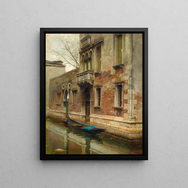 Venice: a gondola on a canal - Luigi Selvatico — framed artwork on a wall