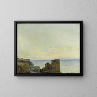 Marine painting with ruins - Luis Graner i Arrufí — framed artwork on a wall