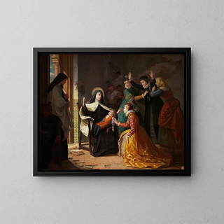 the First Miracle of Saint Theresa of Jesus, resurrection of her nephew Don Gonzalo Ovalle, son of her sister Doña Juana de Ahumada - Luis de Madrazo y Kuntz — framed artwork on a wall