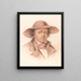 Man with Hat Brim - Luke Clennell — framed artwork on a wall