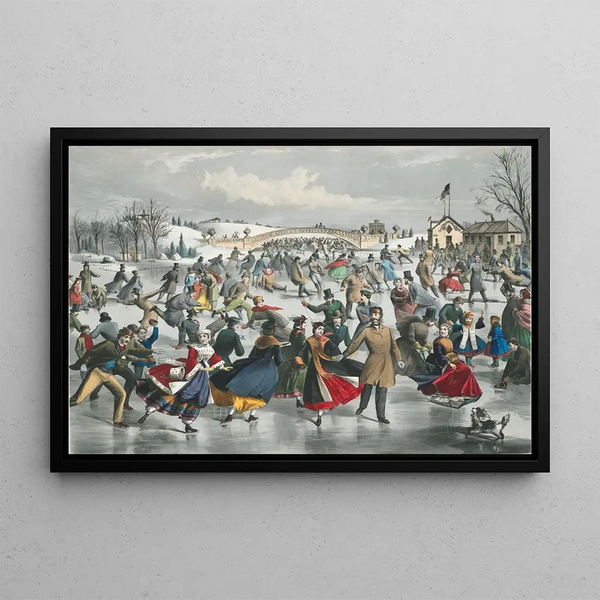 Central Park in winter, the skating pond - Lyman W Atwater — framed artwork on a wall